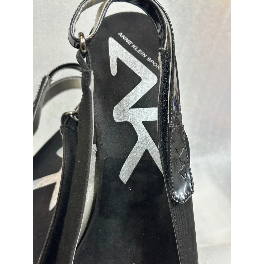 Anne‎ Klein Sport Black Slingback Wedge Peep Toe Heels Shoes Women 10M